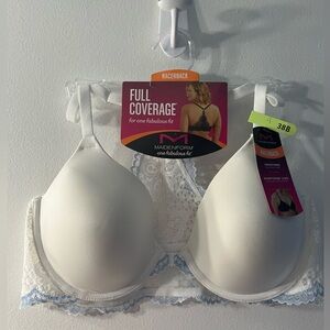 Maidenform Full Coverage White and light blue Lace Bra